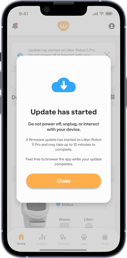 In-app screen for firmware update