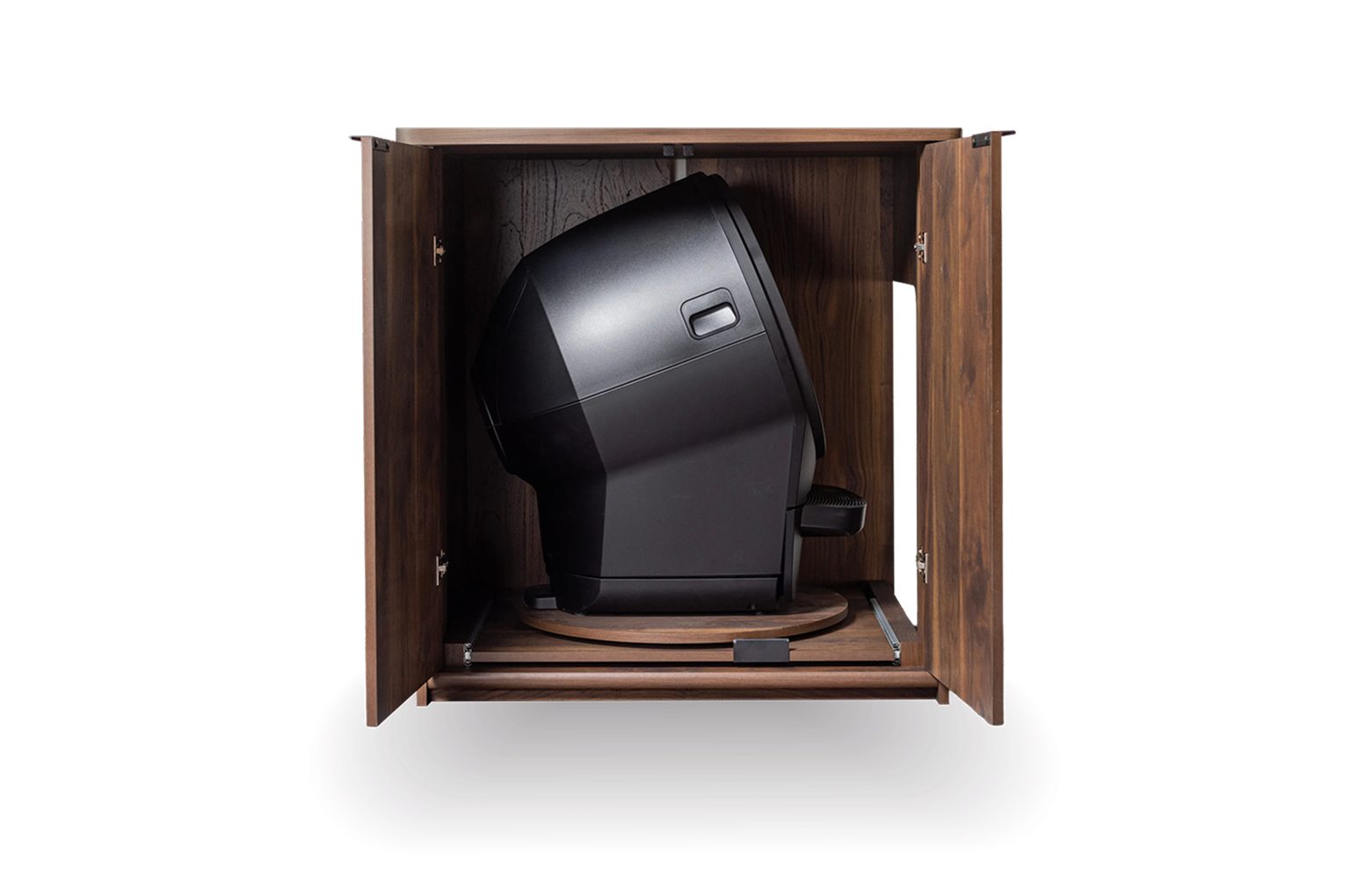 Litter-Robot inside brown cabinet