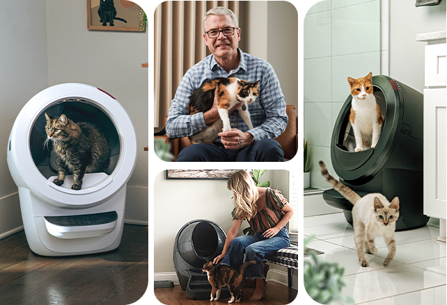 Whisker collage with Brad Baxter, employees and Litter-Robots