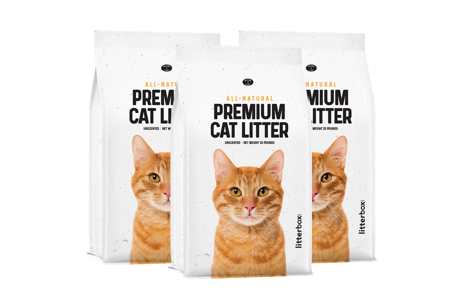 Three 20 pound bags of premium cat litter