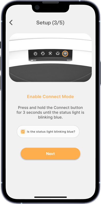 Pressing the Connect button for 3 seconds to enable Connect mode