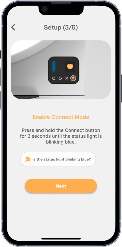 Enabling Connect mode by pressing the Connect button