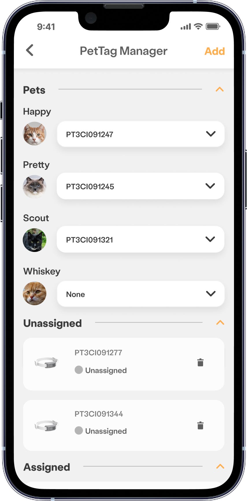 PetTag Manager Screen