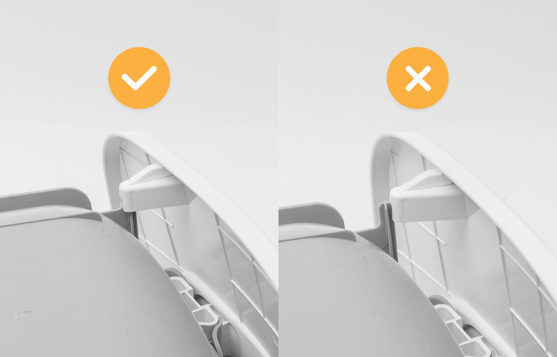 Inserrting pegs on drawer body into assembly pockets