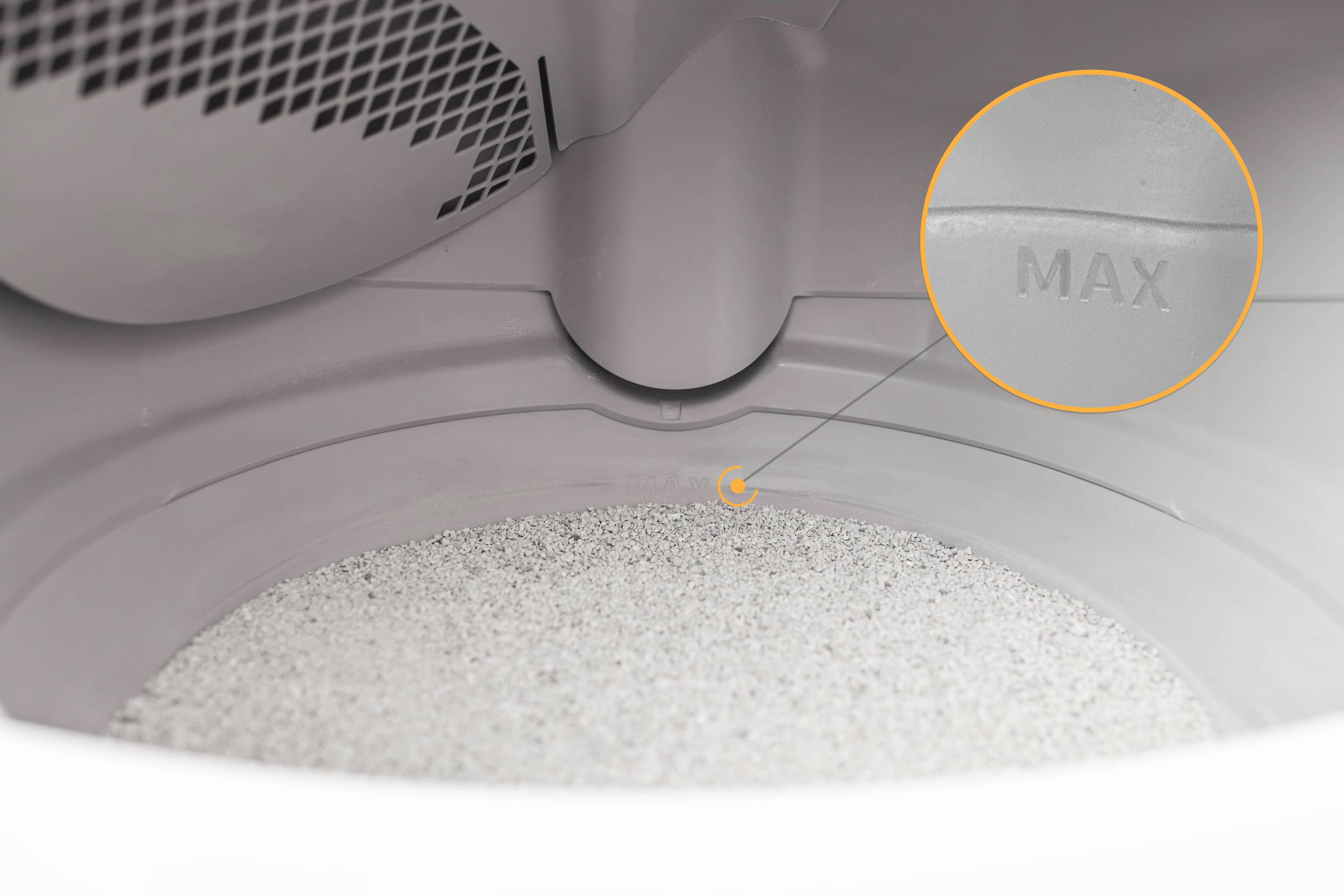 Litter up to raised MAX fill line in globe