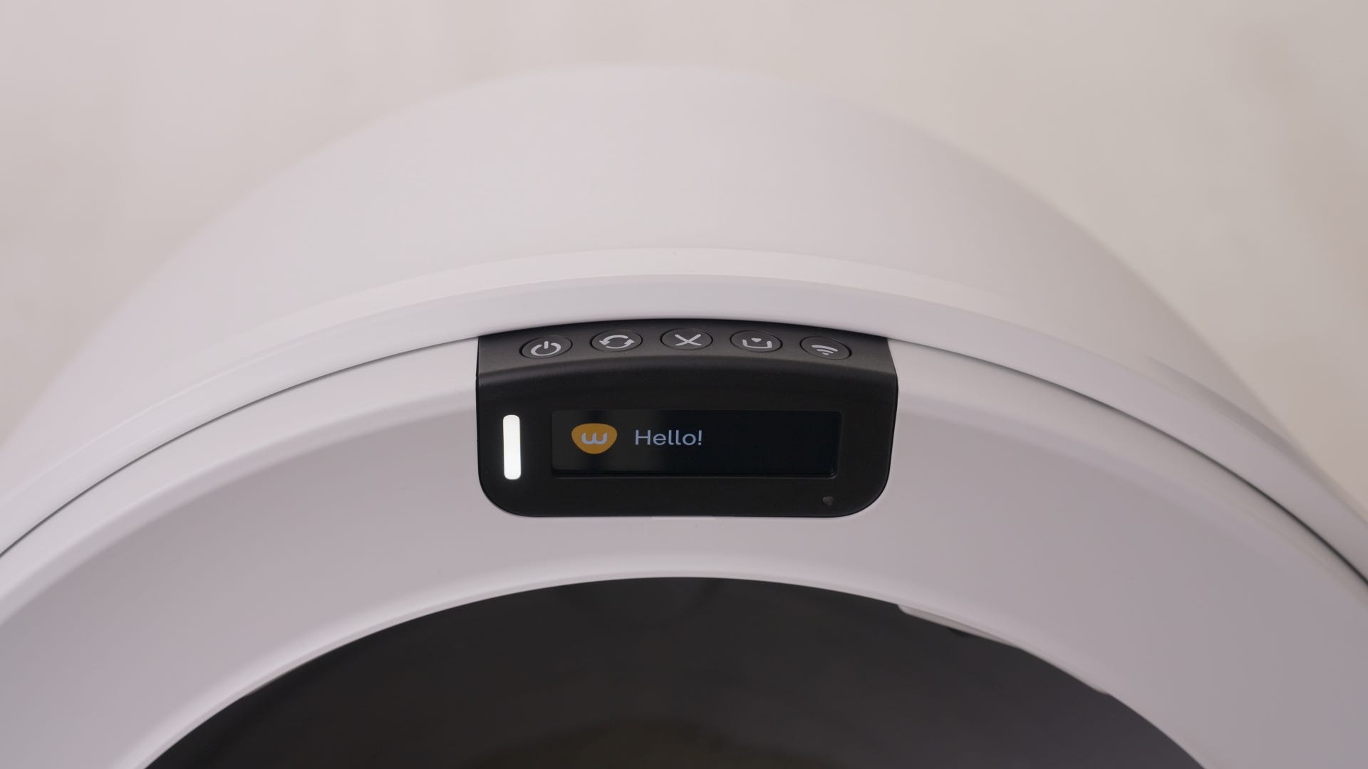 Control Panel with white beacon light and Hello message on LCD