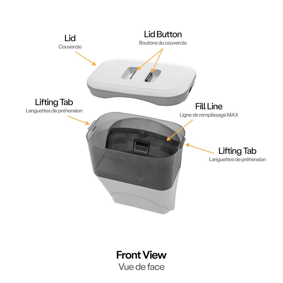 Litter-Robot 5 LitterHopper front diagram in English and French