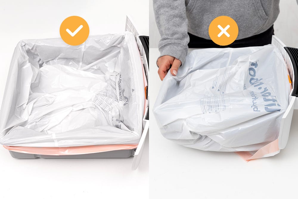 Incorrect and correct version of waste drawer liner installation