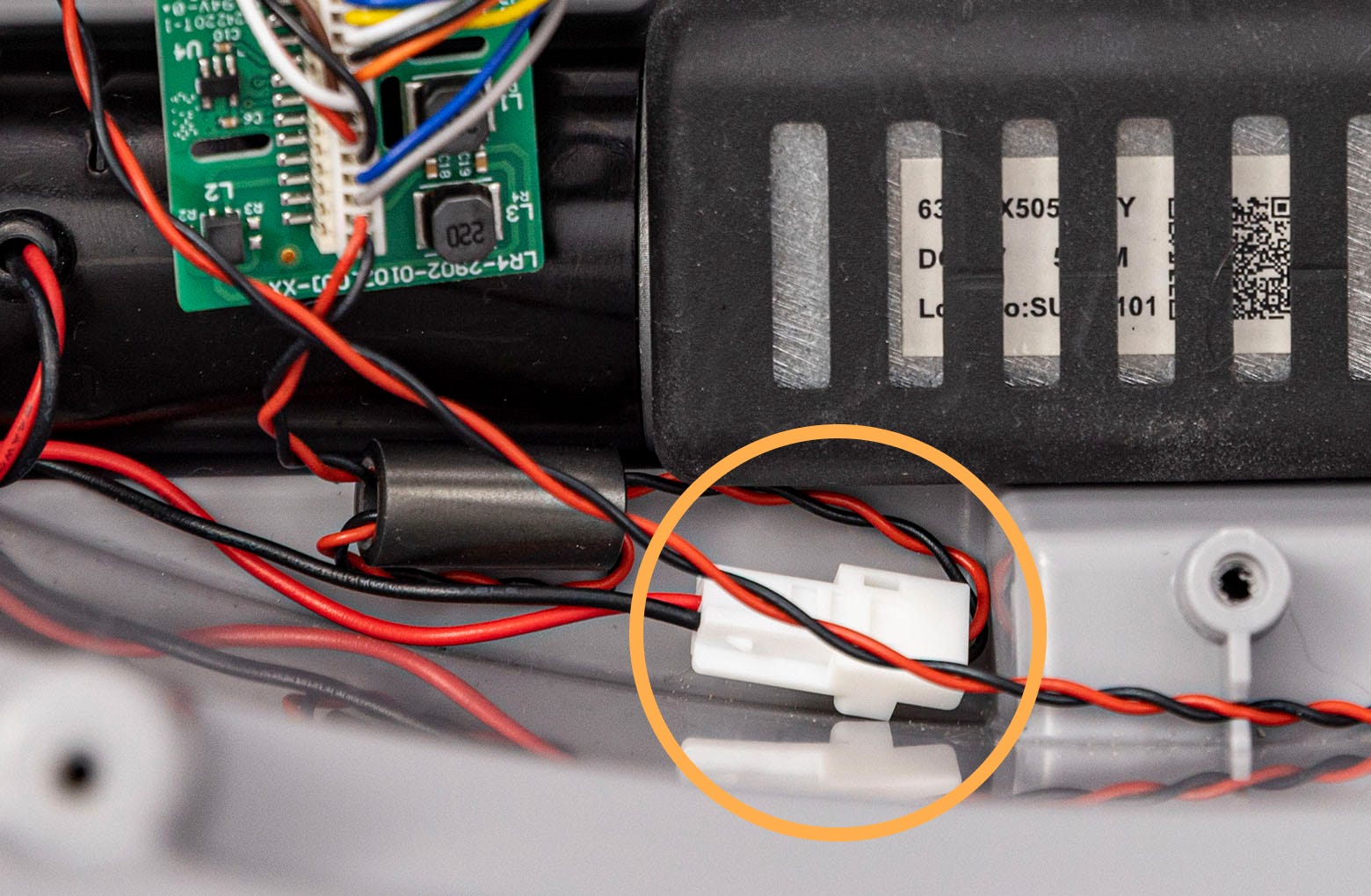 Ensuring the motor wire connector is positioned correctly