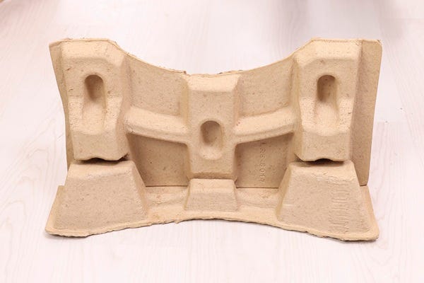Closeup of bottom front molded pulp insert